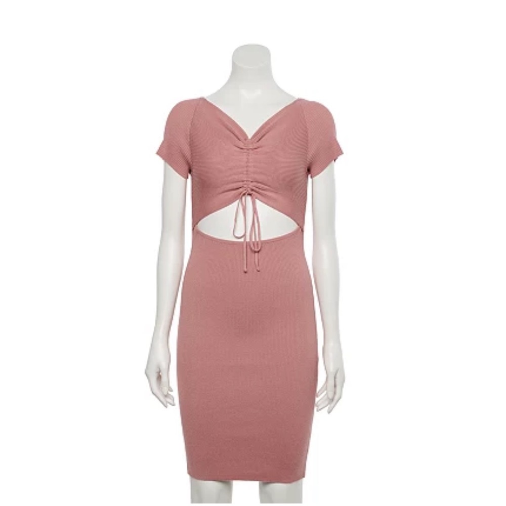 Almost Famous Ribbed V-Neck Ruched Cutout Mini Dress